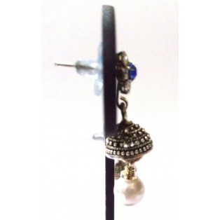 TINY Silver Oxidized Earrings Jhumka Jhumki Jewelry Bollywood Drop Dangle EA200